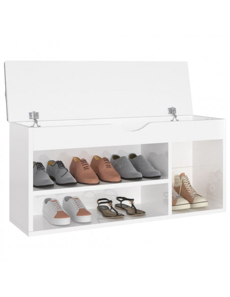 Panca Porta Scarpe Cuscino Bianco Lucido 104x30x49 Multistrato
