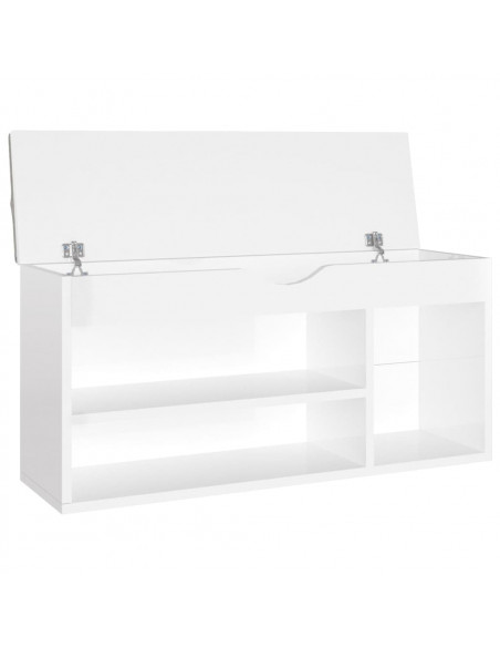 Panca Porta Scarpe Cuscino Bianco Lucido 104x30x49 Multistrato