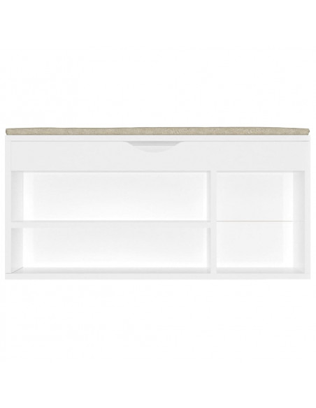 Panca Porta Scarpe Cuscino Bianco Lucido 104x30x49 Multistrato