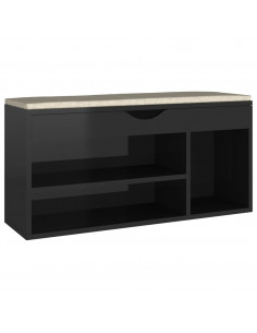 Panca Porta Scarpe Cuscino Nero Lucido 104x30x49cm Multistrato 2