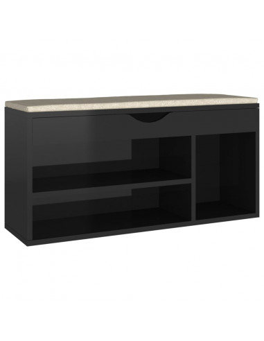 Panca Porta Scarpe Cuscino Nero Lucido 104x30x49cm Multistrato