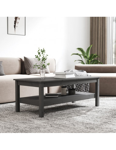 Tavolino da Salotto Grigio 110x50x40 cm Legno Massello di Pino