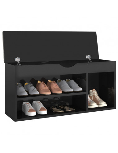 Panca Porta Scarpe Cuscino Nero Lucido 104x30x49cm Multistrato