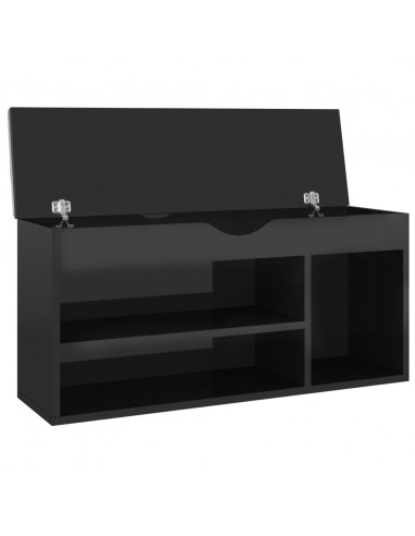 Panca Porta Scarpe Cuscino Nero Lucido 104x30x49cm Multistrato