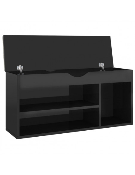 Panca Porta Scarpe Cuscino Nero Lucido 104x30x49cm Multistrato