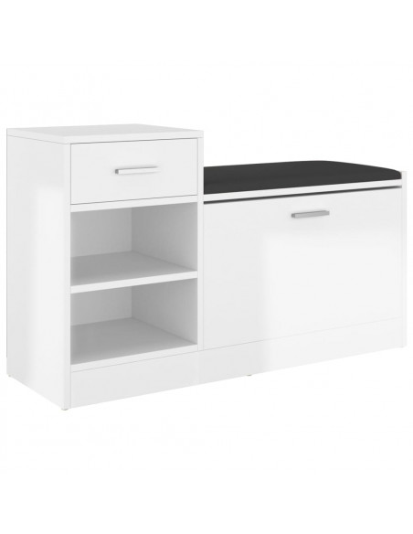 Panca Porta Scarpe Bianco Lucido 94,5x31x57cm Legno Multistrato