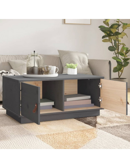 Tavolino da Salotto Grigio 80x50x35cm in Legno Massello di Pino