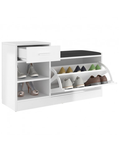 Panca Porta Scarpe Bianco Lucido 94,5x31x57cm Legno Multistrato
