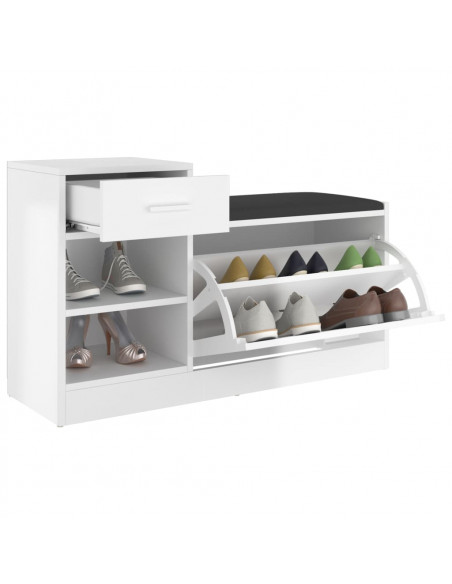 Panca Porta Scarpe Bianco Lucido 94,5x31x57cm Legno Multistrato