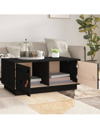 Tavolino da Salotto Nero 80x50x35 cm in Legno Massello di Pino