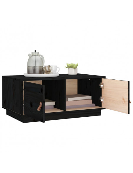 Tavolino da Salotto Nero 80x50x35 cm in Legno Massello di Pino