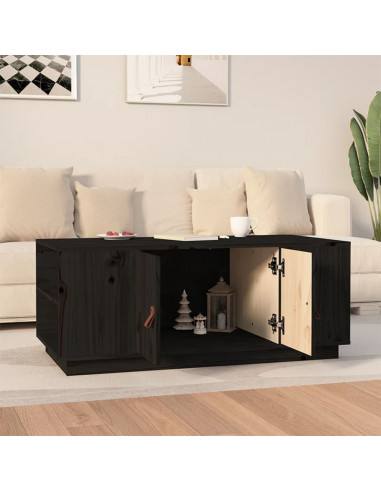 Tavolino da Salotto Nero 100x50x41 cm in Legno Massello di Pino