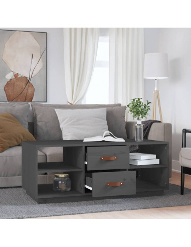 Tavolino da Salotto Grigio 100x50x41 cm Legno Massello di Pino