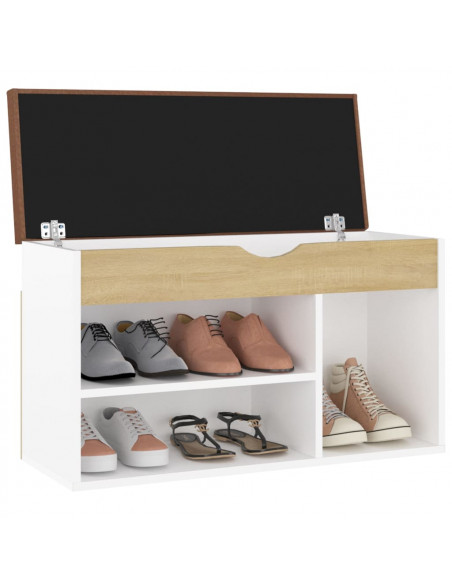 Panca Scarpe Cuscino Bianco Rovere Sonoma 80x30x47 Multistrato