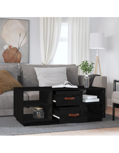 Tavolino da Salotto Nero 100x50x41 cm in Legno Massello di Pino