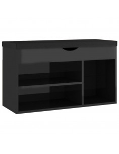 Panca Porta Scarpe Cuscino Nero Lucido 80x30x47cm Multistrato 2