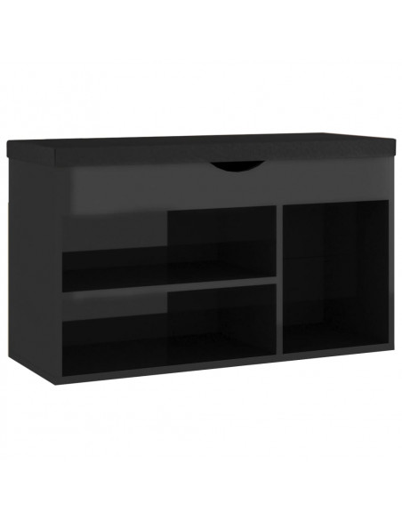 Panca Porta Scarpe Cuscino Nero Lucido 80x30x47cm Multistrato