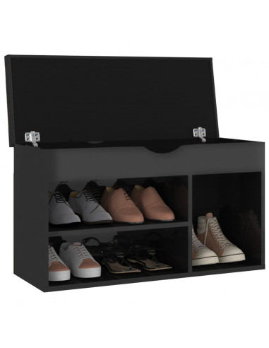 Panca Porta Scarpe Cuscino Nero Lucido 80x30x47cm Multistrato