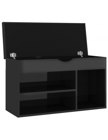 Panca Porta Scarpe Cuscino Nero Lucido 80x30x47cm Multistrato