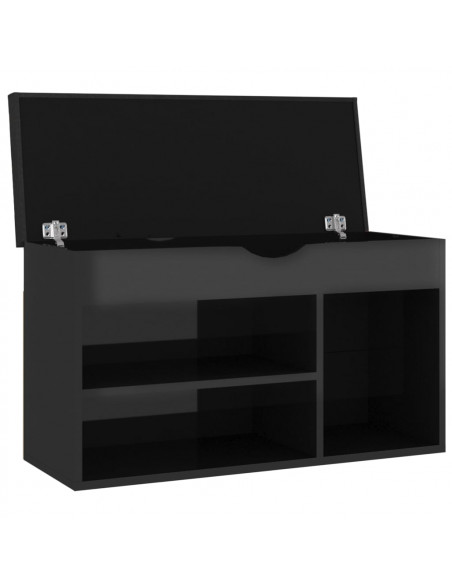 Panca Porta Scarpe Cuscino Nero Lucido 80x30x47cm Multistrato