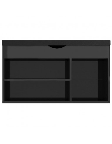 Panca Porta Scarpe Cuscino Nero Lucido 80x30x47cm Multistrato