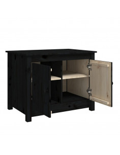 Tavolino da Salotto Nero 71x49x55 cm in Legno Massello di Pino 2