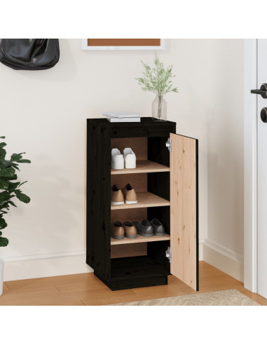 Scarpiera Nera 35x35x80 cm in Legno Massello di Pino