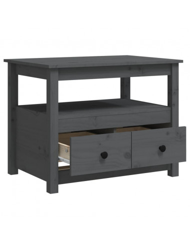 Tavolino da Salotto Grigio 71x49x55 cm Legno Massello di Pino