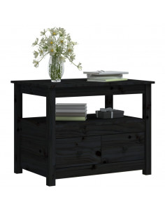 Tavolino da Salotto Nero 71x49x55 cm in Legno Massello di Pino 2