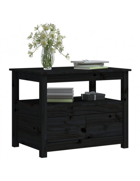 Tavolino da Salotto Nero 71x49x55 cm in Legno Massello di Pino