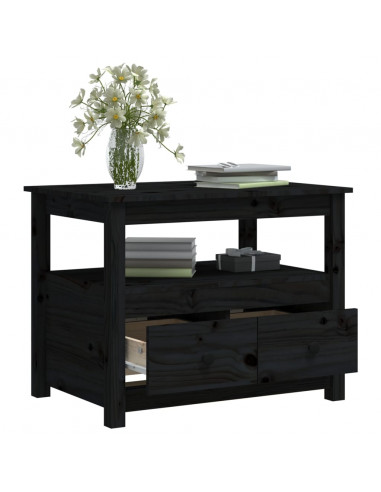 Tavolino da Salotto Nero 71x49x55 cm in Legno Massello di Pino