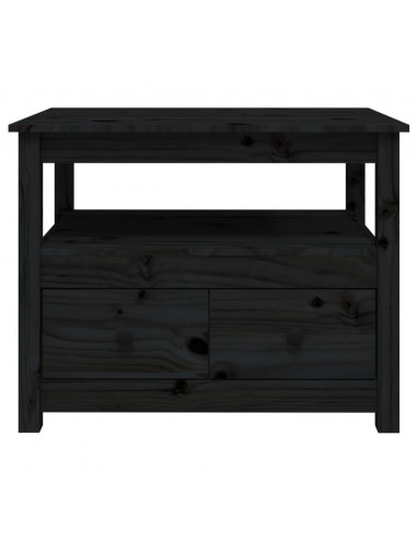 Tavolino da Salotto Nero 71x49x55 cm in Legno Massello di Pino