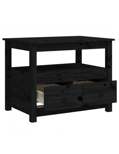Tavolino da Salotto Nero 71x49x55 cm in Legno Massello di Pino