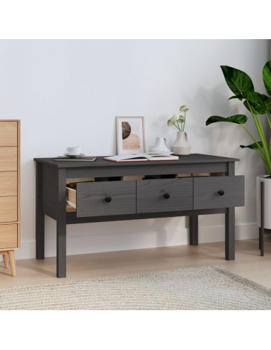 Tavolino da Salotto Grigio 102x49x55 cm Legno Massello di Pino