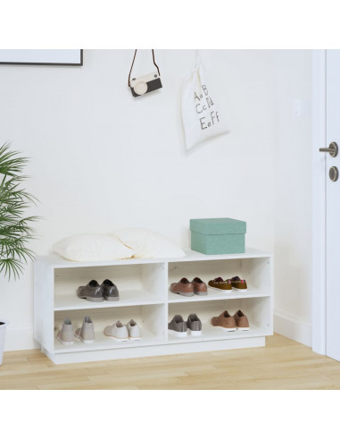 Scarpiera Bianca 110x34x45 cm in Legno Massello di Pino