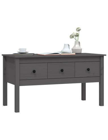Tavolino da Salotto Grigio 102x49x55 cm Legno Massello di Pino