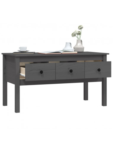 Tavolino da Salotto Grigio 102x49x55 cm Legno Massello di Pino