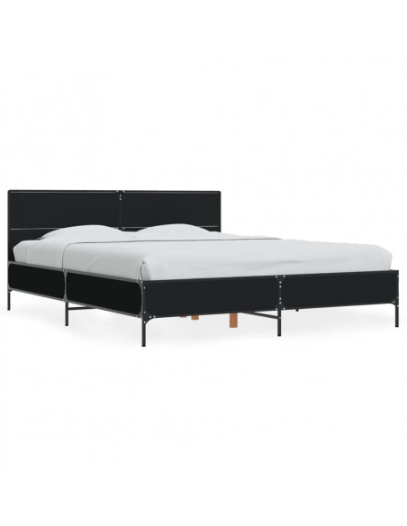 Giroletto Nero 160x200 cm in Legno Multistrato e Metallo