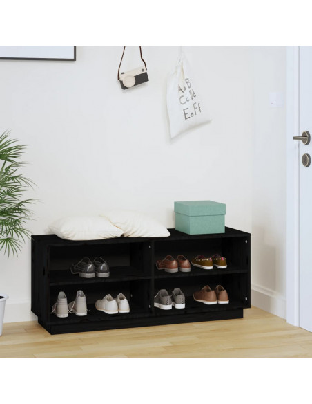 Scarpiera Nera 110x34x45 cm in Legno Massello di Pino