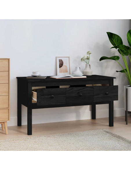Tavolino da Salotto Nero 102x49x55 cm in Legno Massello di Pino