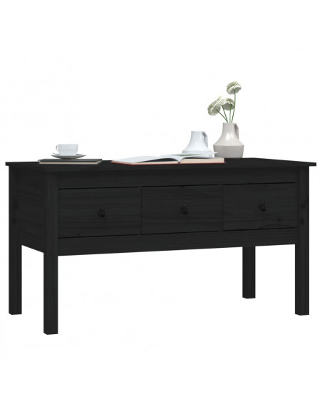 Tavolino da Salotto Nero 102x49x55 cm in Legno Massello di Pino