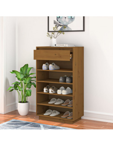Scarpiera Miele 60x34x105 cm in Legno Massello di Pino