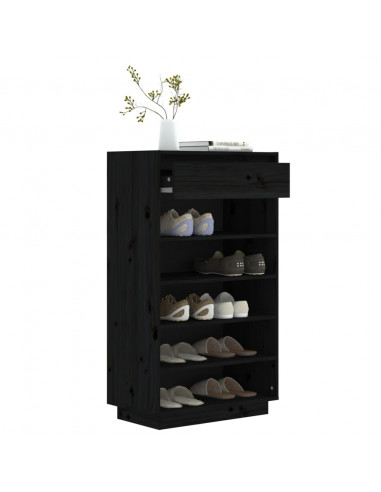 Scarpiera Nera 60x34x105 cm in Legno Massello di Pino