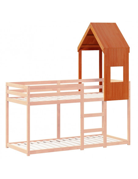 Tetto Letto Bambini Marrone Cera 55x84x132 Legno Massello Pino