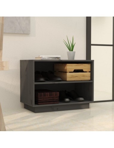 Scarpiera Grigia 60x34x45 cm in Legno Massello di Pino