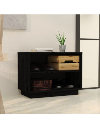 Scarpiera Nera 60x34x45 cm in Legno Massello di Pino