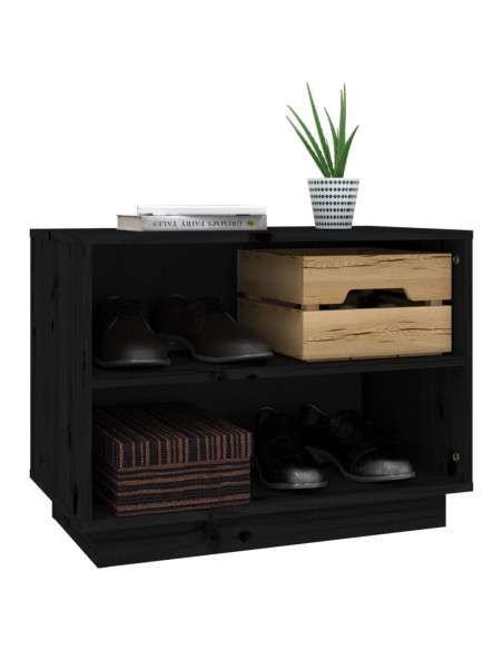 Scarpiera Nera 60x34x45 cm in Legno Massello di Pino