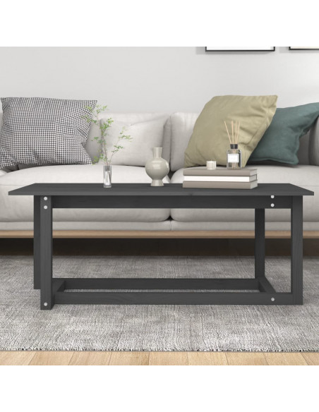 Tavolino da Salotto Grigio 110x55x45 cm Legno Massello di Pino