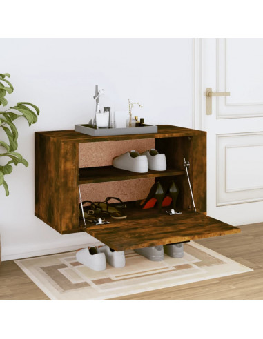 Scarpiera a Muro Rovere Fumo 70x35x38 cm Legno Massello Pino