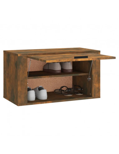 Scarpiera a Muro Rovere Fumo 70x35x38 cm Legno Massello Pino